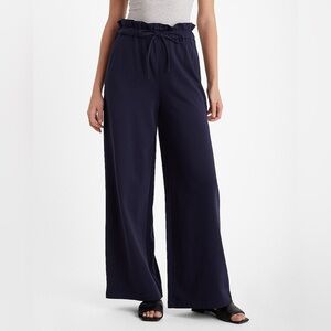 EXPRESS Navy Blue Paperbag Waist Wide Leg Sweatpants Travel with Tie Waist